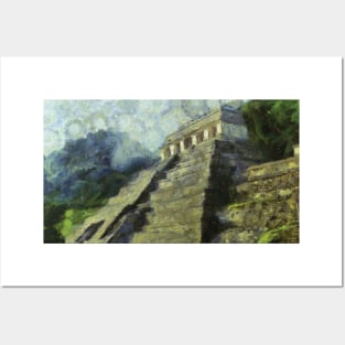 Starry Night in The Ancient Mayan Temple, Temple of the Inscriptions Posters and Art